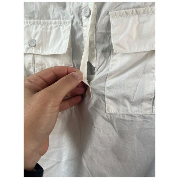 Obey white button up tie cinch 1/2 sleeve blouse 100% cotton woman's US6 small - Picture 7 of 7